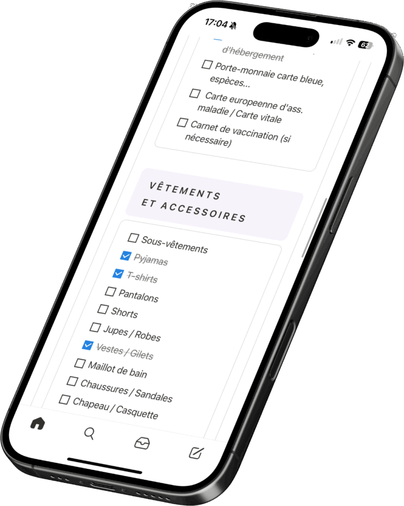 check list voyage - liste à cocher valise template Notion
