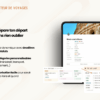 Template Notion Planificateur de voyages – organise facilement tes vacances avec un tableau de bord centralisé, la gestion des réservations, des to-do, du budget, de la valise, des bonnes adresses et du programme jour par jour.