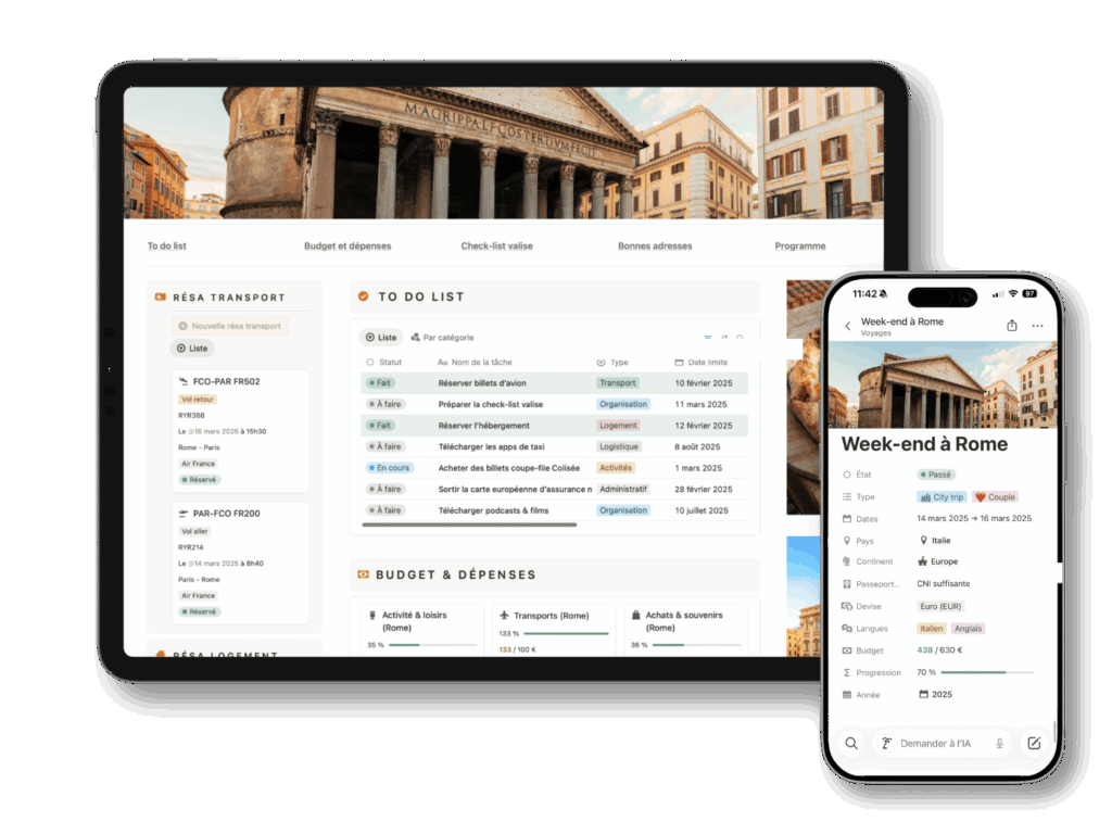 Template Notion Life Planner - 26 pages interconnectées pour organiser toute sa vie - Budget, projets, menus, calendrier