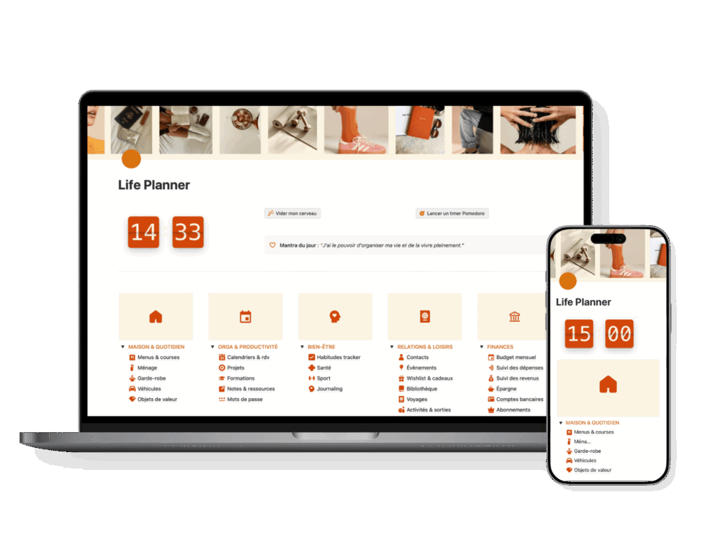 Template Notion Life Planner - 26 pages interconnectées pour organiser toute sa vie - Budget, projets, menus, calendrier...