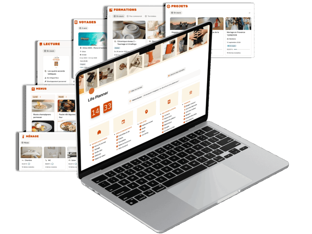 Template Notion Life Planner - 26 pages interconnectées pour organiser toute sa vie - Budget, projets, menus, calendrier